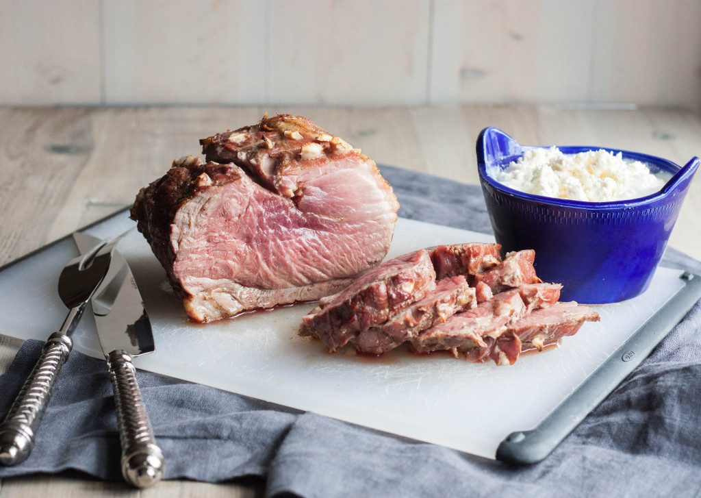 Garlic Roasted Leg of Lamb with Garlic Feta Yogurt Sauce Omaha Steaks