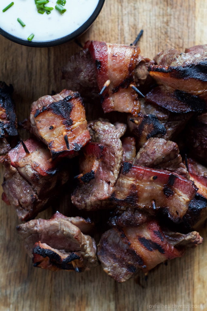 BaconWrapped Tenderloin Tips with Creamy Horseradish Dipping Sauce