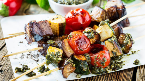 place veggies on skewers - a tip to grill great vegetables