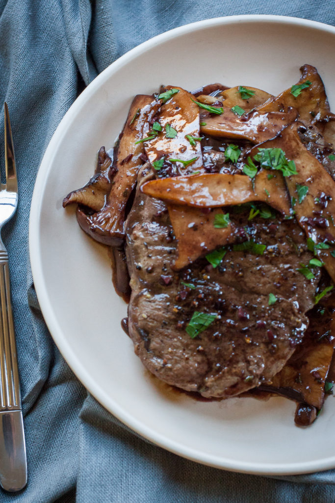 Bison Ribeye with Mushroom Rosemary Wine Reduction Sauce Omaha Steaks