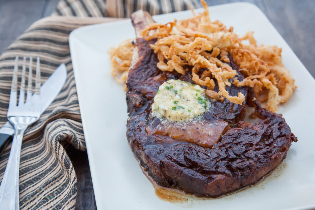 Cast Iron Skillet Seared Cowboy Steak with Chives Compound