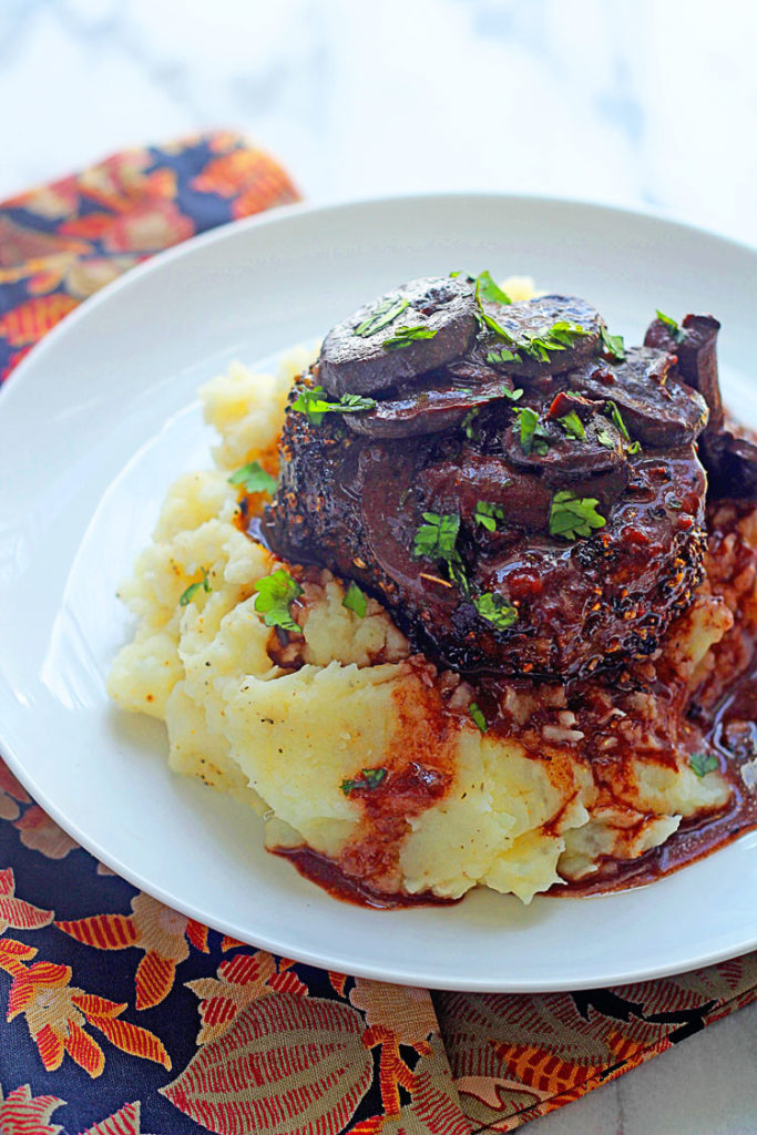 Peppercorn Crusted Filet Mignons with Mushroom Red Wine Sauce Omaha