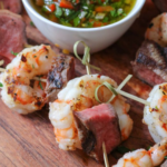 shrimp and steak bites with chimi sauce