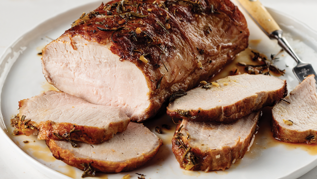 sliced pork loin on plate