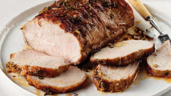 sliced pork loin on plate