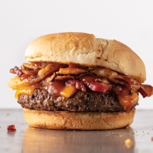 BBQ & Bacon Brisket Burger with Candied Bacon