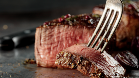 Sliced medium rare filet mignon