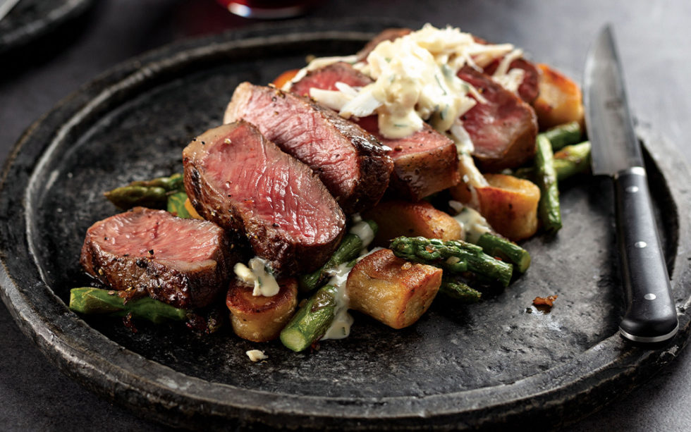 New York Strip Steak Oscar Style with Brown Butter Chive Gnocchi