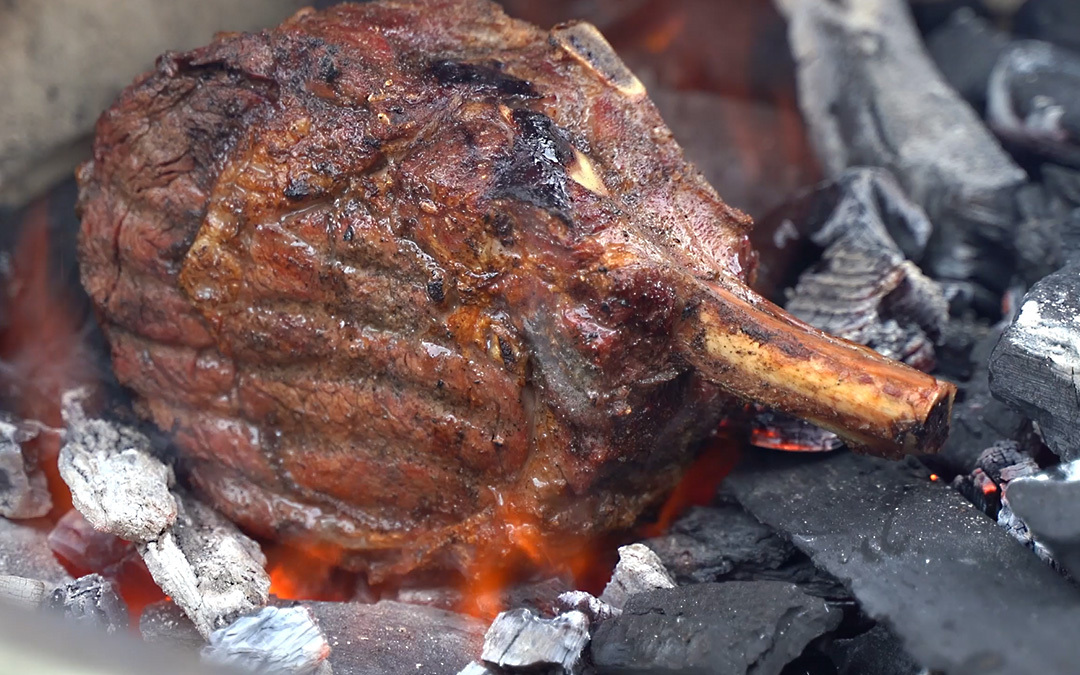 How to cook a giant steak, like 48 ounce King Cut Ribeye on the bone, caveman style, directly on the coals.