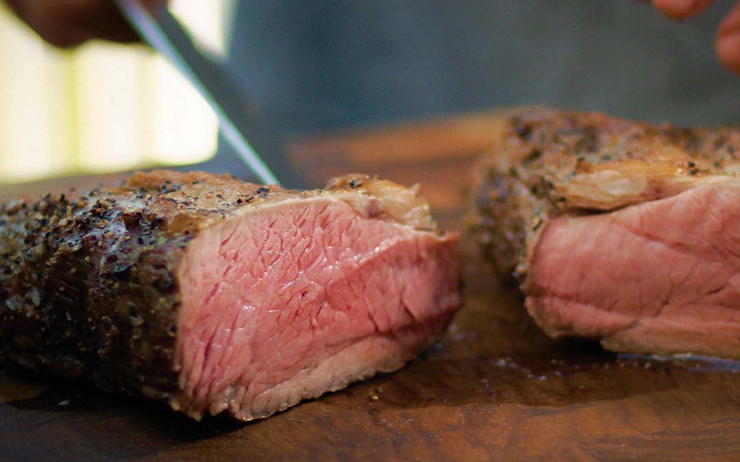 sliced medium-rare tri-tip roast
