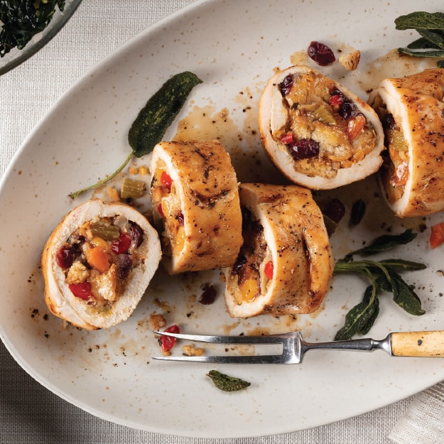 chicken roulade on white plate
