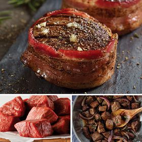 8 Bacon-Wrapped Bistro Steaks + FREE 3 lbs. Tips