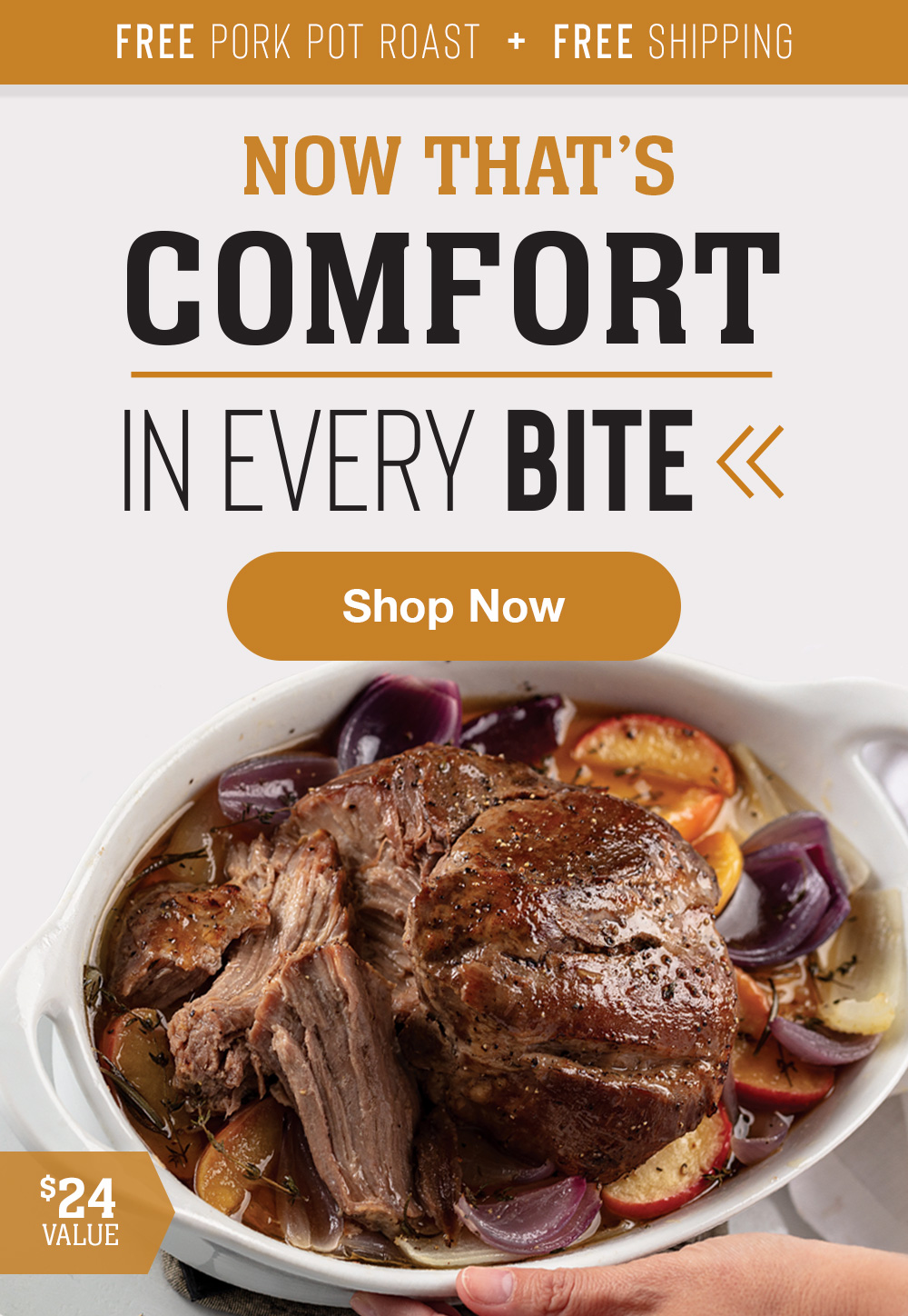 Dinner stress? Get a FREE 2 lbs. pork pot roast! Omaha Steaks
