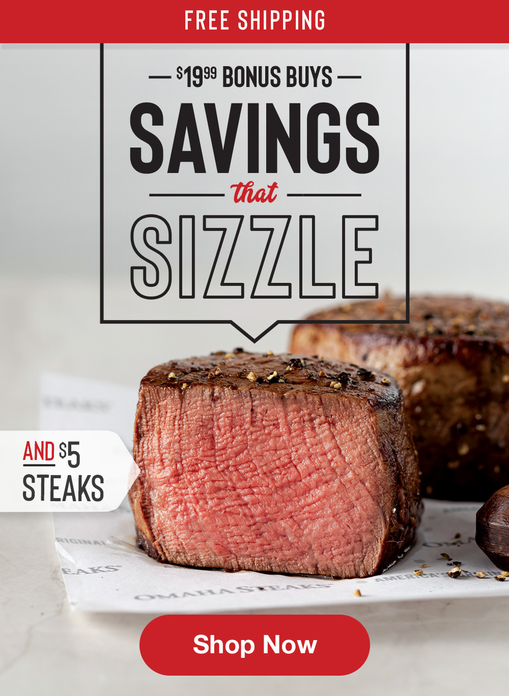 FREE SHIPPING | $19.39 BONUS BUYS | SAVINGS that SIZZLE | AND $5 STEAKS || Shop Now
