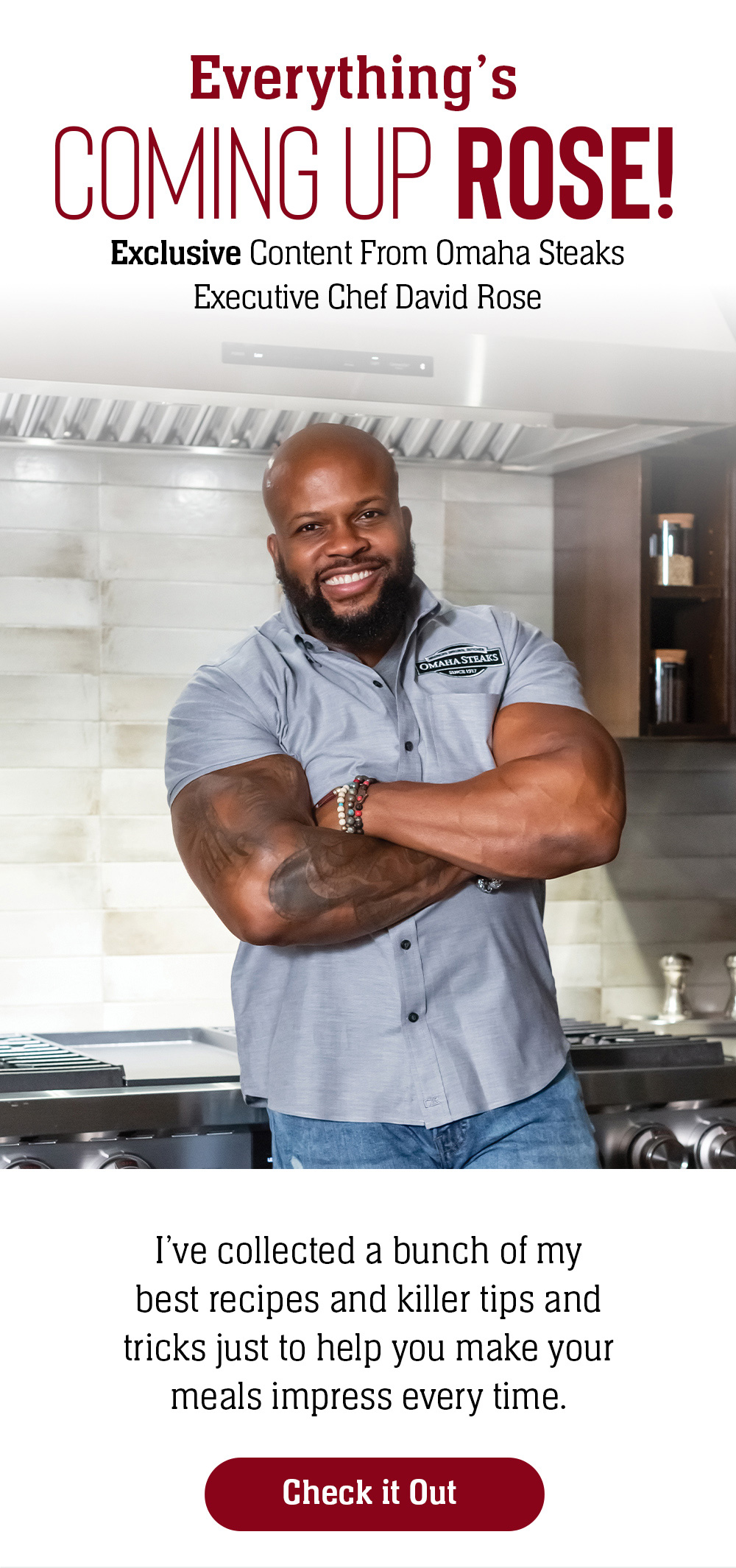Everythingâ€™s COMING UP ROSE! Exclusive Content From Omaha Steaks Executive Chef David Rose Iâ€™ve collected a bunch of my best recipes and killer tips and tricks just to help you make your meals impress every time.
