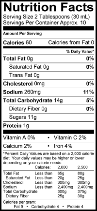 For Nutrition Information Please Call 1-800-960-8400