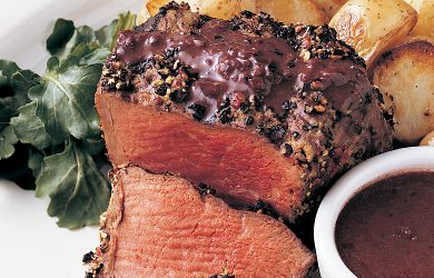 Grilled Peppered Filets with Brandy Peppercorn Sauce