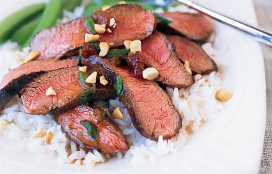 Beef Steak with Curried Onion-Plum Sauce