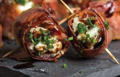 Bacon-Wrapped Tenderloin Tips with Maytag Cheese