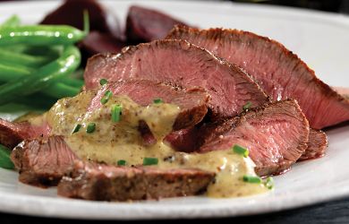 Mustard-Bourbon Flat Iron Steaks