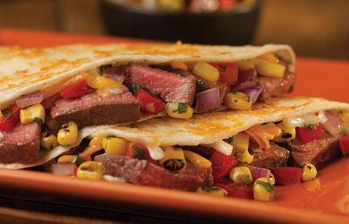 Grilled Beef Tenderloin Quesadilla with Roasted Corn Salsa
