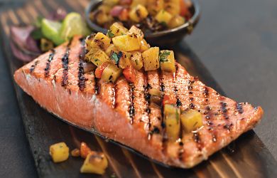 Wild Salmon Fillets with Grilled Pineapple and Chipotle Salsa