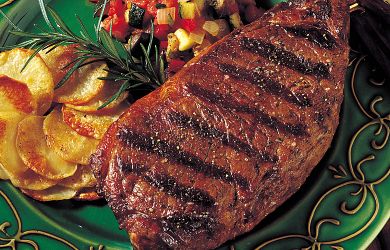 Grilled Strip Steaks with Provencale Ratatouille and Potatoes Anna Pinwheels