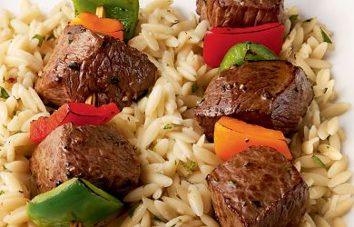 Beef Kabobs with Parmesan Orzo