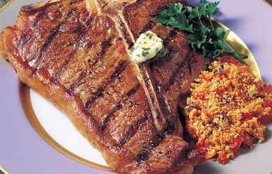 Grilled Porterhouse Steaks with Tomato Charlotte